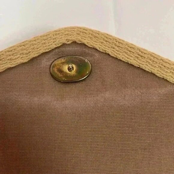 VELOUR CLUTCH HANDBAG TAN GOLD CHAIN PURSE - Picture 4 of 7